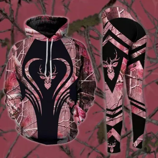 Discover Pink Deer Hoodie and Legging Set, Deer Hunter Winter, Gift For Girlfriend
