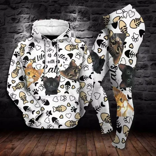 Discover Life Is Better With Cats Legging and Hoodie Set, Deer Hunter Winter, Gift