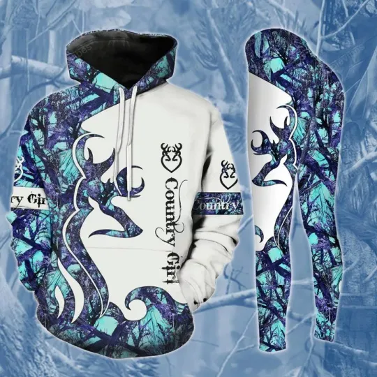 Discover Country Girl Blue Legging and Hoodie Set, Deer Hunter Winter,Gift For Girlfriend