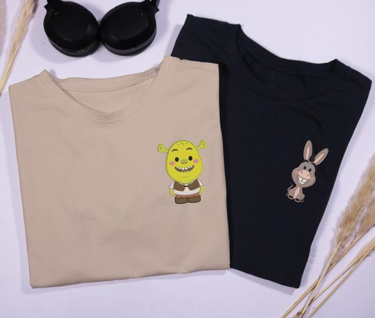 Discover Couple Tshirt Embroidered Shrek And Donkey Couple Lovely Characters Embroidered Shirt Gifts