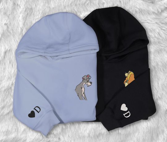 Discover Personalized Embroidered Dog Couple Lovely Characters Embroidered Hoodie Personalized Couple Hoodie
