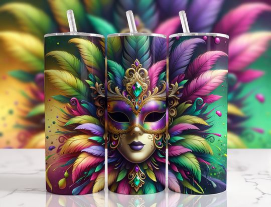 Discover Mardi Gras Tumbler with Lid and Straw