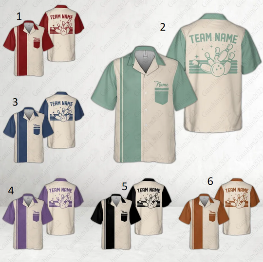 Discover Personalized Retro Bowling Pocket Hawaiian Shirt, Custom Name Bowler Button Down Shirt