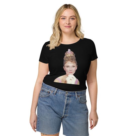 Discover Womens Organic T-Shirt Featuring Audrey Hepburn wearing the Pink