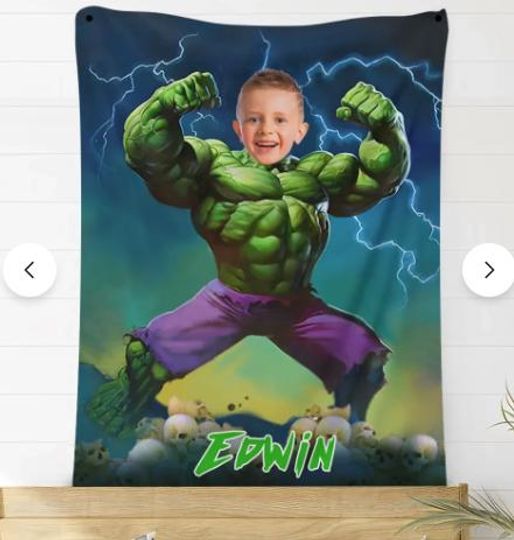 Discover Personalized Hulk Fleece Blanket, Custom Photo Name Superhero