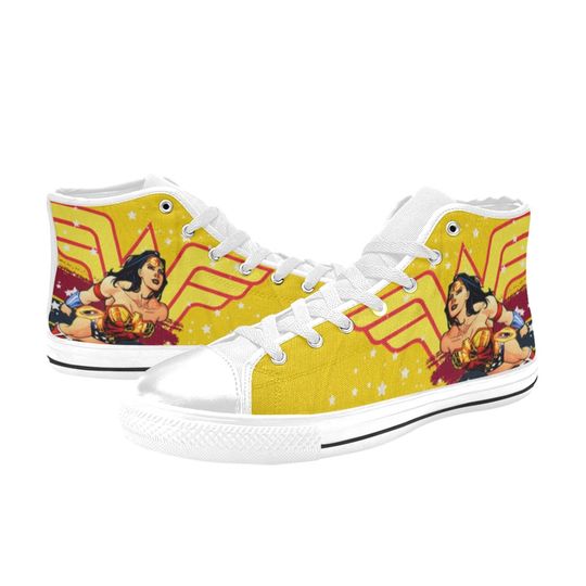 Discover Wonder Woman Inspired High Top Canvas Shoes Custom Both for Men and Women, Idea for Birthday, Wedding, Girlfriend, Boyfriend Gifts