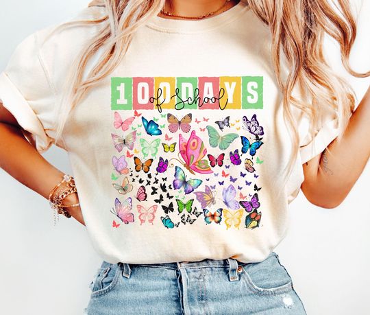 Discover 100 days of School Butterfly Teacher shirt, Butterfly Shirt for 100th day of school
