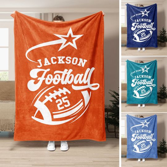 Discover Personalized Football Blanket, Custom Name Number Soft Cozy Fleece Blankets, Football Gift for Dad BL6145