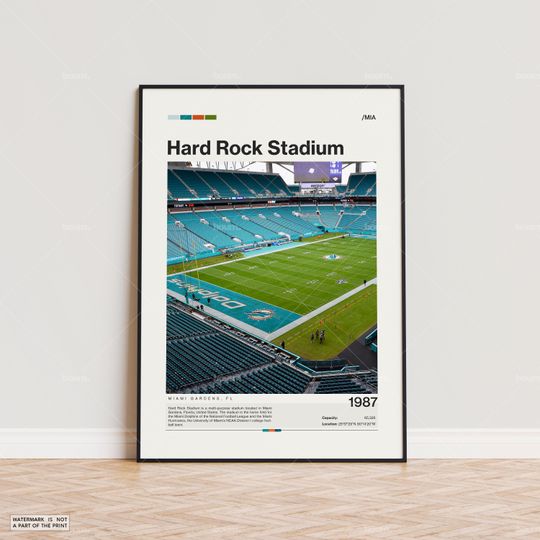 Discover Hard Rock Stadium Poster, Miami Football Poster Print, Football Stadium Poster, Sports Poster