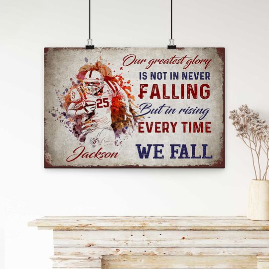 Discover Personalized Football Poster, Sport Motivational Quote Wall Art, Custom Name Number Home Decor PS307