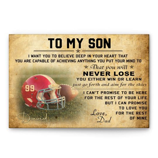 Discover Personalized Football Poster, To My Son Wall Art, Custom Name, Number Home Decor, Birthday Gift For Boy