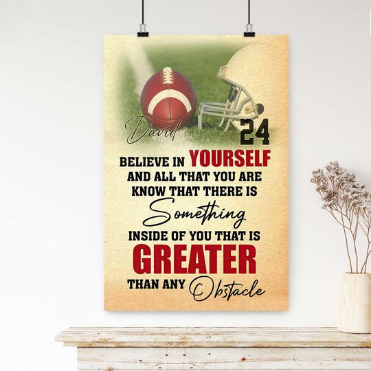 Discover Personalized Football Poster, Believe In Yourself Wall Art, Custom Name Number Home Decor