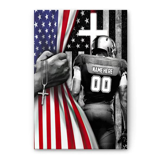 Discover Personalized Football Poster, Football Player and American Flag Wall Art, Home Decor, Father's Day, Birthday Gift