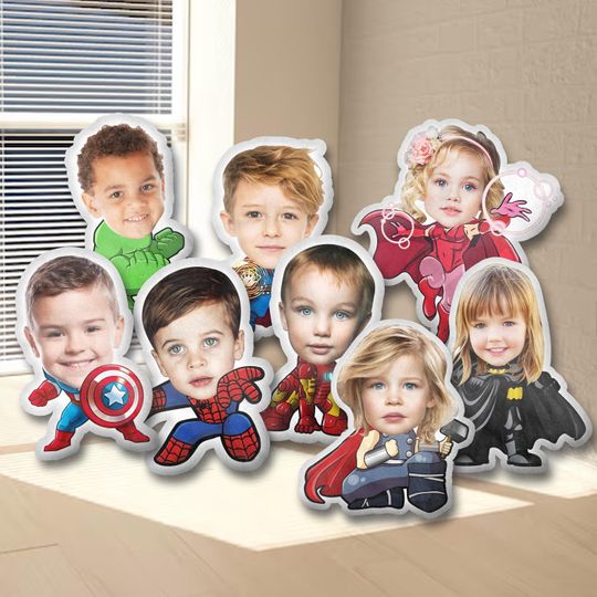 Discover Custom 3D Kids Face Pillow from photo, Personalized Superhero Pillow