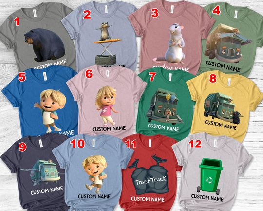 Discover Trash truck Characters Shirt, Trash truck Family Birthday t-shirt