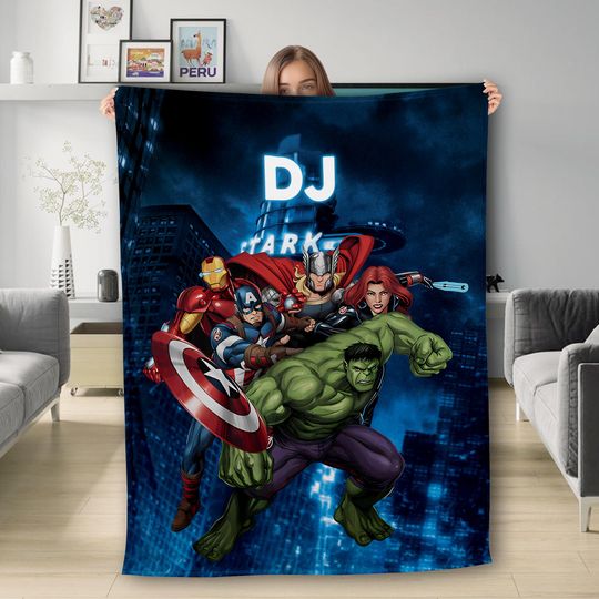 Discover Personalized Superhero Squad Blanket, Custom Name Thunder God Fleece Blanket