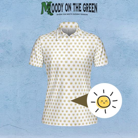 Discover Ladies Golf Polo Sunshine Shirt, Happy Cartoon Sun Printed Collared Shirt