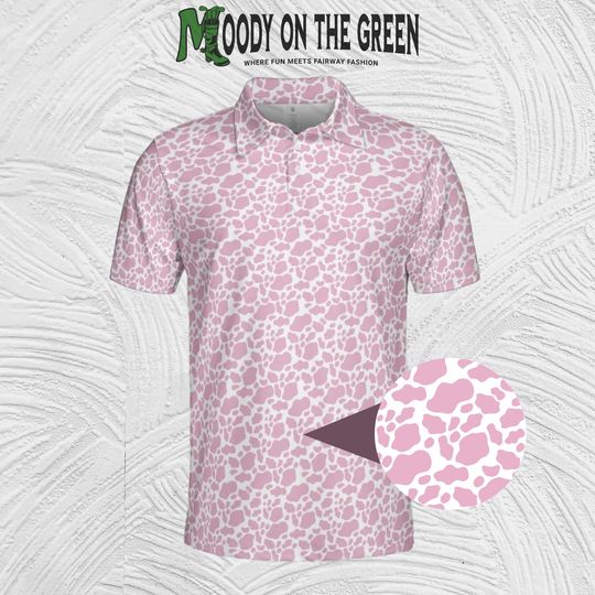 Discover Golf Polo for for Men, Pink and White Yeehaw Cow Print
