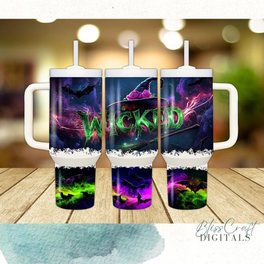 Discover Wicked, Pink goes good with green Glitter, Defy Gravity Broomstick Magic Wand, Wizard Of Oz Movie 40oz Tumbler