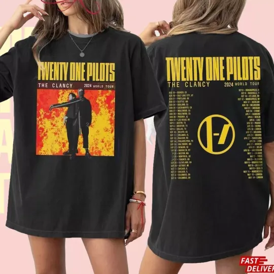 Discover Pilotss band 2024 2025 Clancy World Tour Double Sided Dates Shirt