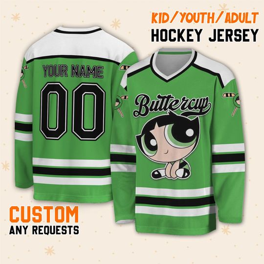 Discover Custom The Powerpuff Girls Buttercup Hockey, Buttercup Hockey Jersey