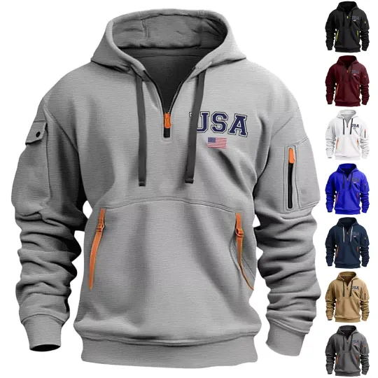 Discover Men Casual Long Sleeve Quarter Zip Hoodies Vintage Tactical Pullover