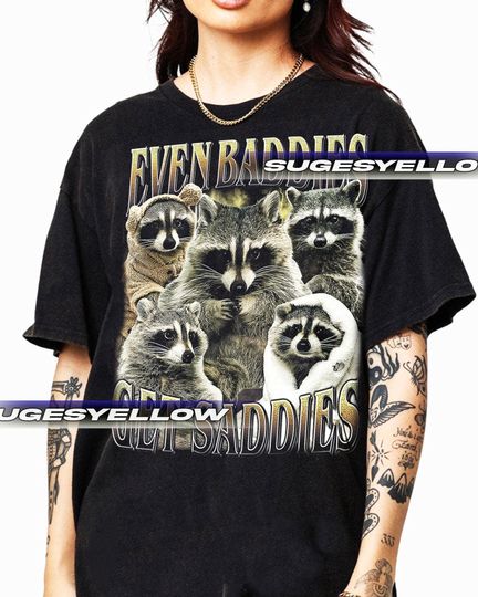 Discover Funny Raccoon Even Baddies Get Saddies Unisex Softstyle T-Shirt