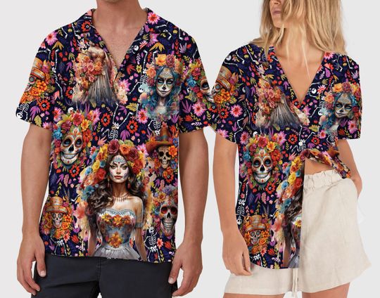 Discover Mexican Women Hispanic Heritage Button Up Shirt, Chingona De Los Muertos