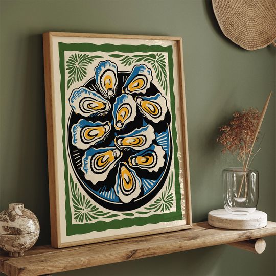 Discover Oyster Food Print Poster, Coastal Oyster Bar Wall Decor
