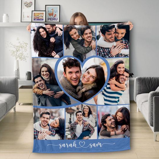Discover Personalized Couple Photo Blanket, Photo Blanket With Text, Valentine Gift, Memorial Blanket