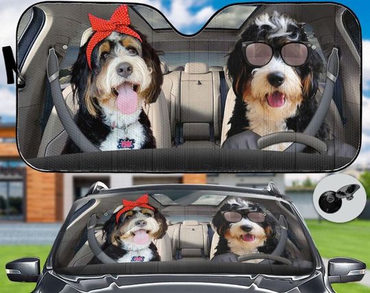 Discover Cute Bernedoodle Dog Car Sun Shade, Car Decoration
