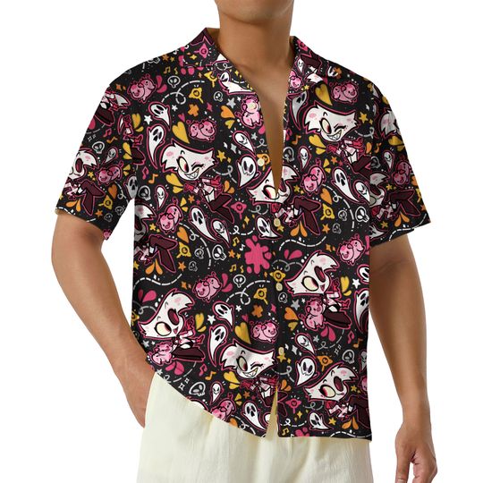 Discover Hazbin Hotel Angel Dust and Fat Nugget Hawaiian Shirt, Hazbin Hotel Characters Button Up Shirt