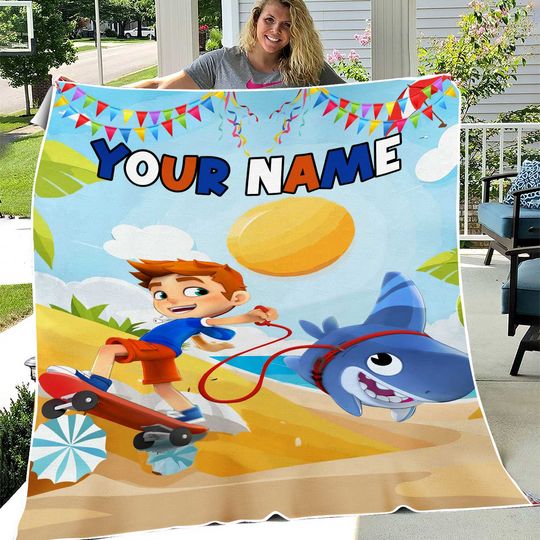 Discover Sharkdog Movie Personalized Bedding, Max Shark Dog Custom Name Blanket Birthday