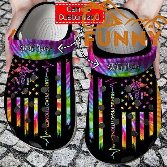 Discover Personalized American Nurse Practitioner Tie Dye Clogs Shoes, Nursing Student, Gift For Nurse