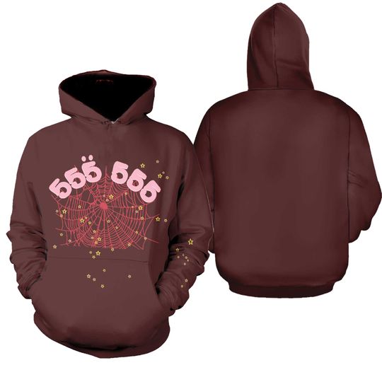 Discover Sp5der Worldwide Hoodie Angel Number 555 Brown Pink Young Thug Sp5der
