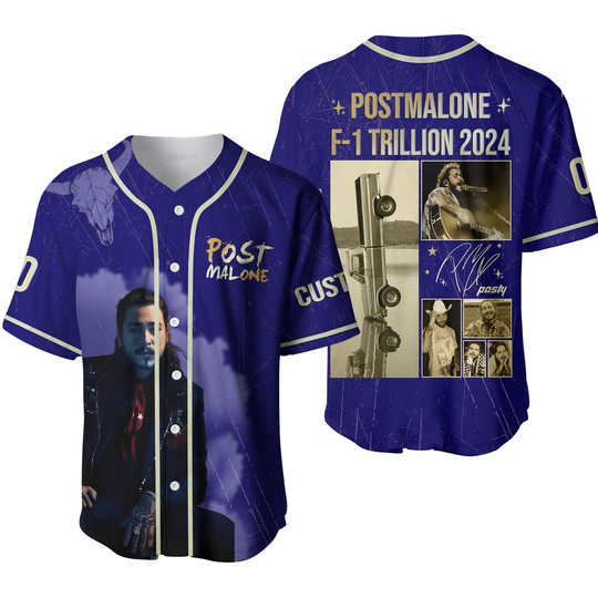 Discover Custom Post Malone Baseball Jersey, Posty Rapper Shirt, The F-1 Trillion 2024 Jersey Shirt, Country Music Shirt, Gift For Fan