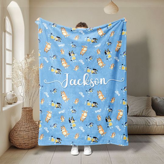 Discover Personalized BlueyDad Blanket, BlueyDad Family Soft Cozy Sherpa Fleece Throw Blankets