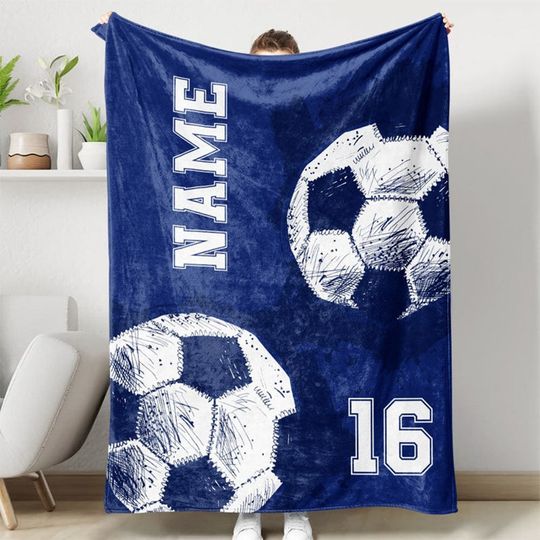 Discover Personalized Soccer Blanket, Custom Football Soft Cozy Sherpa Fleece Blankets