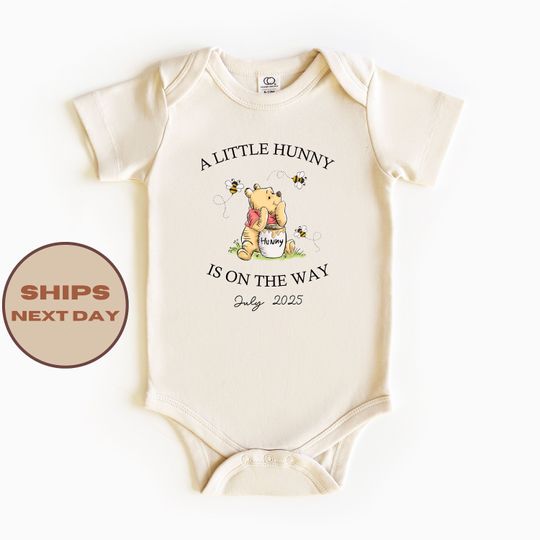 Discover Pooh Custom Baby Onesie, A little Hunny Is On The Way Custom Announcement Baby Onesie