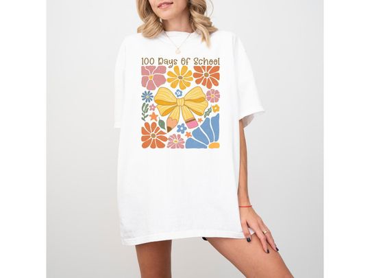 Discover 100 Days of School T Shirt, Floral One Hundredth Day Schooling Shirt, Back to School Shirt