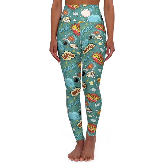 Discover Superhero on Blue High Waisted Yoga Leggings