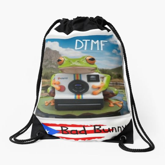 Discover DTMF Polaroid Frog Bad Bunny Puerto Rican Drawstring Bag