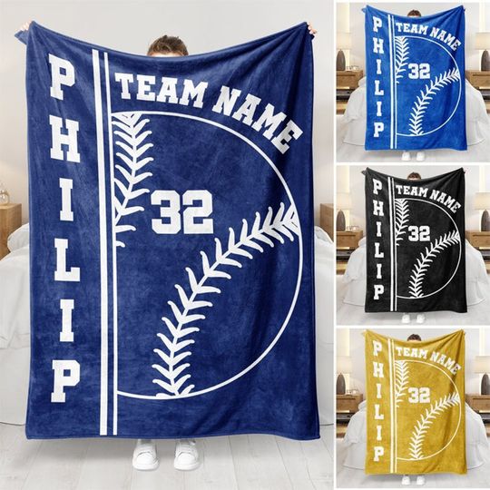 Discover Personalized Baseball Team Blanket: Custom Name & Number, Personalized Blanket