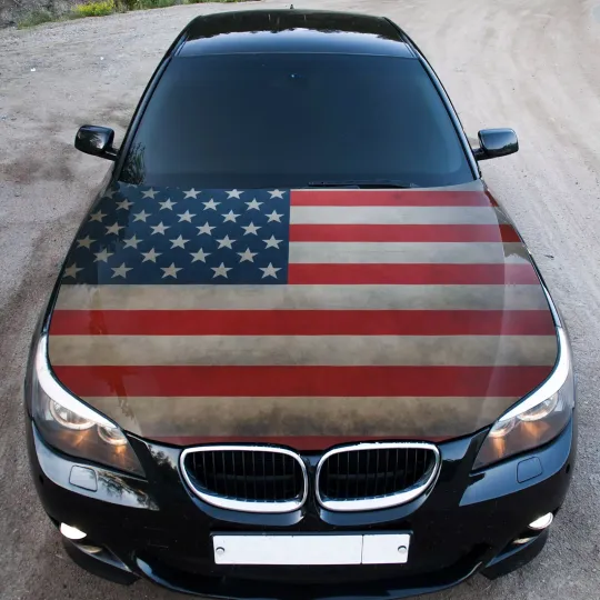 Discover American Flag Car Auto Hood Covers Distressed Color Graphic Any Car