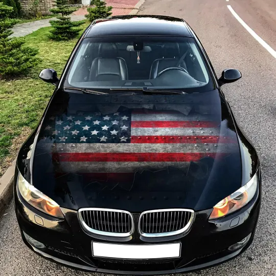 Discover American Flag Ripped Metal Car Auto Hood Covers Full Color Graphic