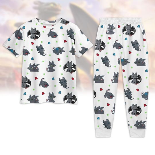 Discover Toothless Light Fury Pajamas Set, Dragon Valentine Shirt And Pants