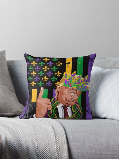 Discover Keep Mardi Gras Great Trump Flag American Mardi Gras Throw Pillow, Home Decor