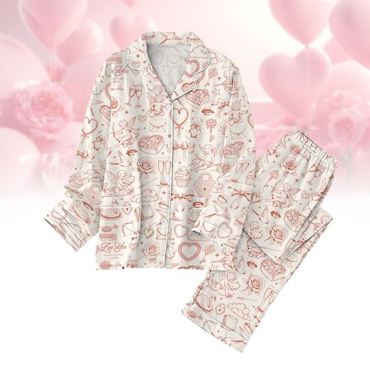 Discover Valentine's Day Pajamas Set, Hearts Valentine Holiday Pajamas, Cupid Love Women Pajamas, Girly Sleepwear, Couple Matching Pajamas