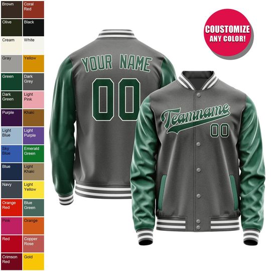 Discover Personalized Dark Grey Baseball Jacket Custom Varsity Jacket Name Number Logo Baseball Jackets