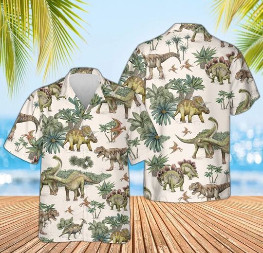 Discover Dinosaur Hawaiian Shirt, Summer Dinosaur Shirt, Dinosaur Tropical Shirt